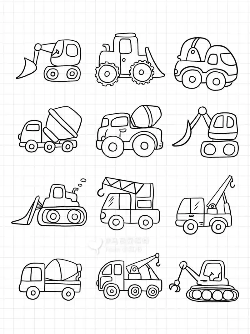 简笔画|工程车系列素材推土机吊车挖掘机(1) 其实坚持没有那么难 不过