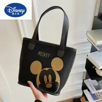 迪士尼(disney)米奇印花帆布包包女可爱卡通百搭手提包学生上课带拉链
