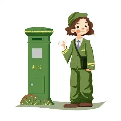 卷发邮递员邮政元素卡通人物png素材