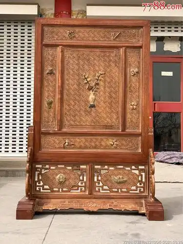 花梨木镶嵌玉石屏风座屏古典家具仿古家具-价格:4300元-se79204619-木