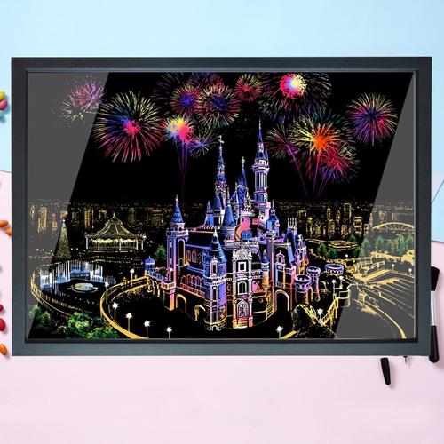 彩色成品刮画梦幻城堡城市夜景刮刮画炫彩diy手工a3刮画纸8开刮好