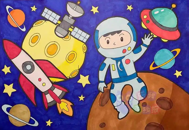 太空科幻画飞船探索太空线稿模板