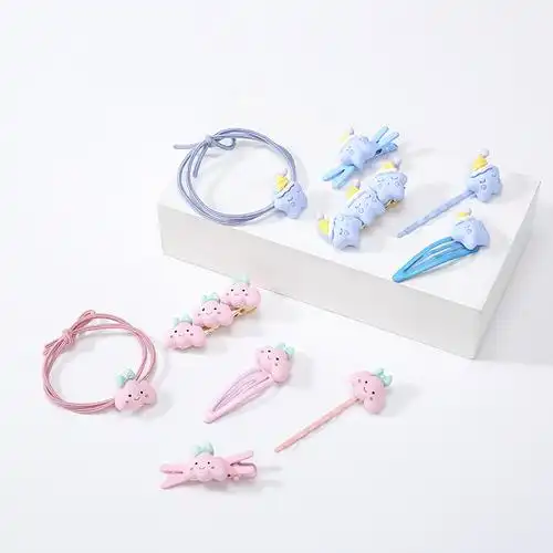 韩国卡通可爱发夹套装女童宝宝碎发侧边夹马尾高弹力头绳儿童发饰