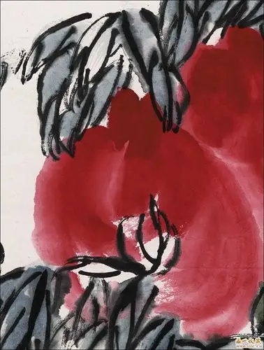 齐白石-桃子灵芝-33.5x103cm