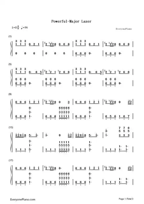 powerful钢琴简谱数字双手majorlazer
