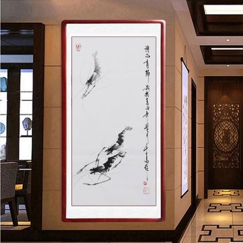 国画虾手绘真迹客厅装饰画卷轴画走廊挂画卧室餐厅壁画水墨画定制