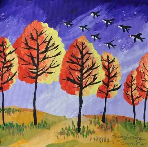 水粉画儿童画风景图片水粉画风景简单唯美_风景水粉画图片简单初学