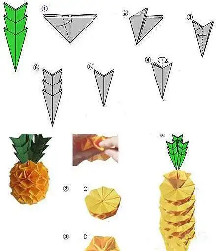 【趣味小手工】金黄色菠萝的手工折纸方法