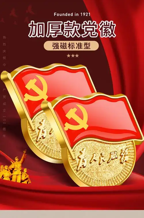 2022新款党徽大磁铁标准型党章胸针胸章蝴蝶扣强磁党员中组部监制别针