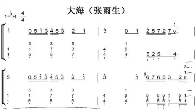 大海(张雨生)演奏原版 有试听 超好听 钢琴双手简谱 钢琴谱 钢琴简谱