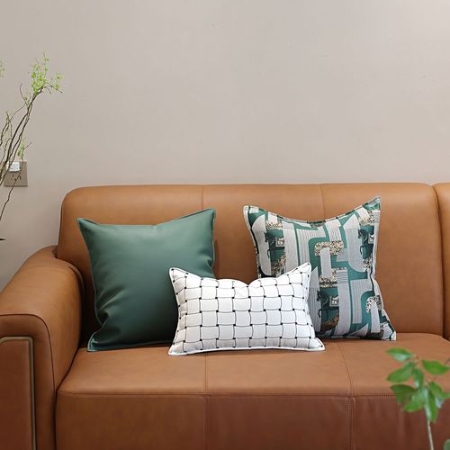 现代简约轻奢设计师款式绿色系抱枕搭配橘色米色客厅沙发靠垫