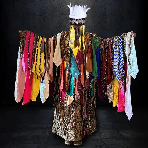 蒙古传统服饰创意飘带铃铛款五彩艳丽长袍传承祈福演出舞蹈道具