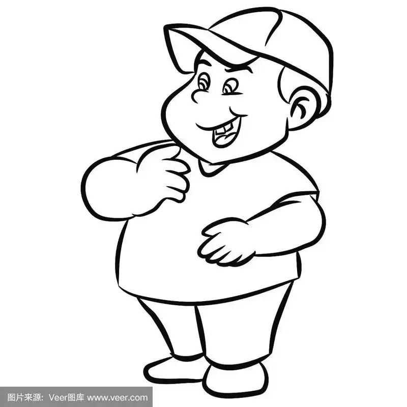 线画卡通胖男孩微笑-矢量插图