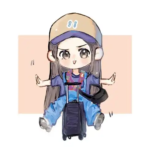 卡通杨超越坐在行李箱上