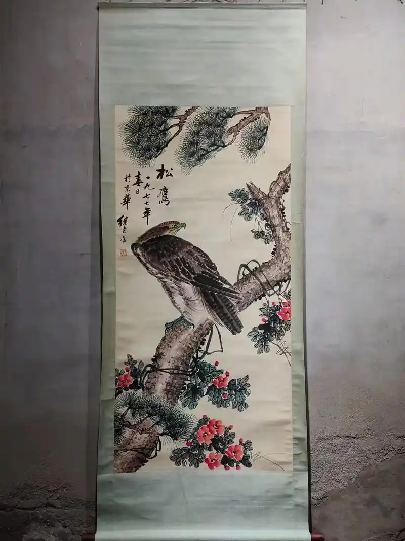 清代古玩字画刘继卤松鹰立轴画古画国画手绘 全品 高199宽7 - 抖音