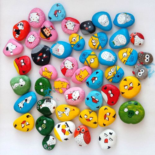 小石头画儿儿童美术手工diy制作作品彩绘鹅卵石手绘真人漫画