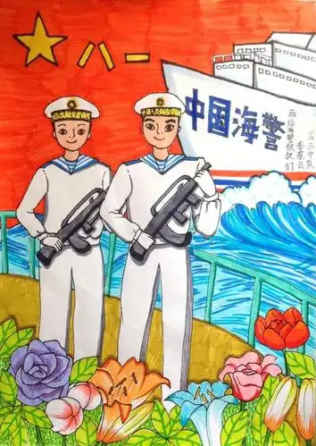 有的工笔描绘,用精彩的作品,慷慨的诗句,表达了自己对海警叔叔的感激