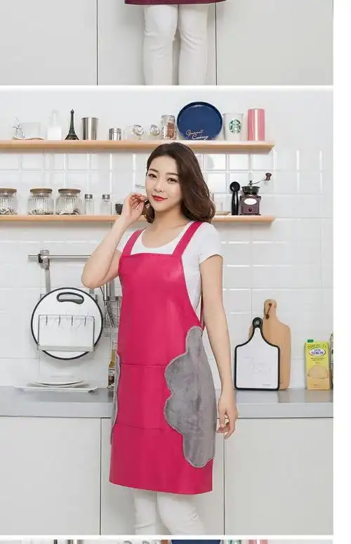 皮革围裙可擦手炒菜罩衣厨房做饭无袖女成人家用防油防水pu皮围腰