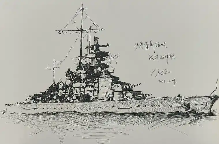 战舰速写(中性笔)|插画|创作习作|西泽拉西 - 临摹