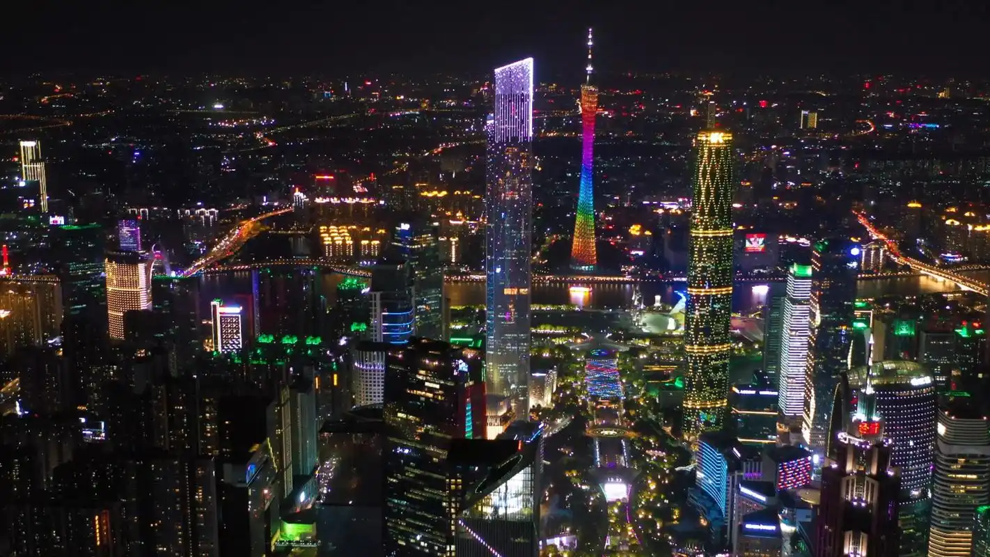 航拍广州夜景中轴cbd