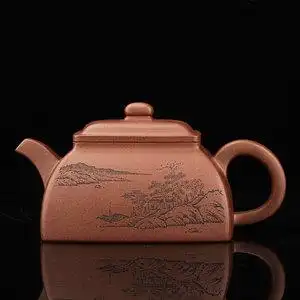 鼎隆家居 工艺师和石蒋惠刻绘山水筑亭壶 宜兴原矿紫泥紫砂壶精品