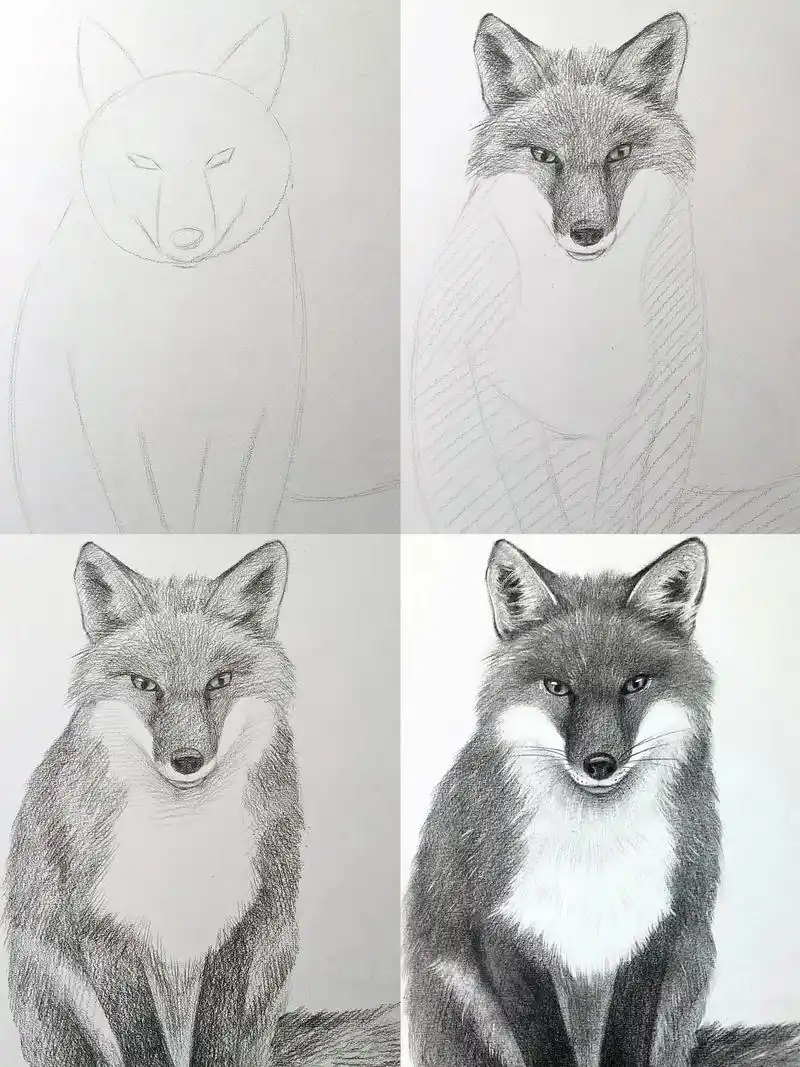简单的素描狐狸步骤图.#素描 #绘画教程 #美术培训 #素描 - 抖音