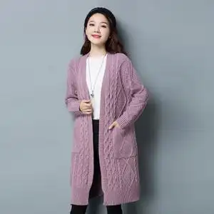 春秋新款针织开衫女中长款韩版宽松大码时尚百搭毛衣外套羊毛大衣