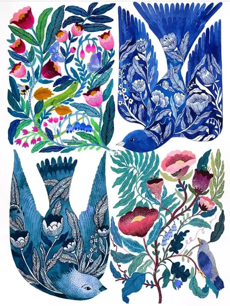 超精美的水彩平涂装饰画