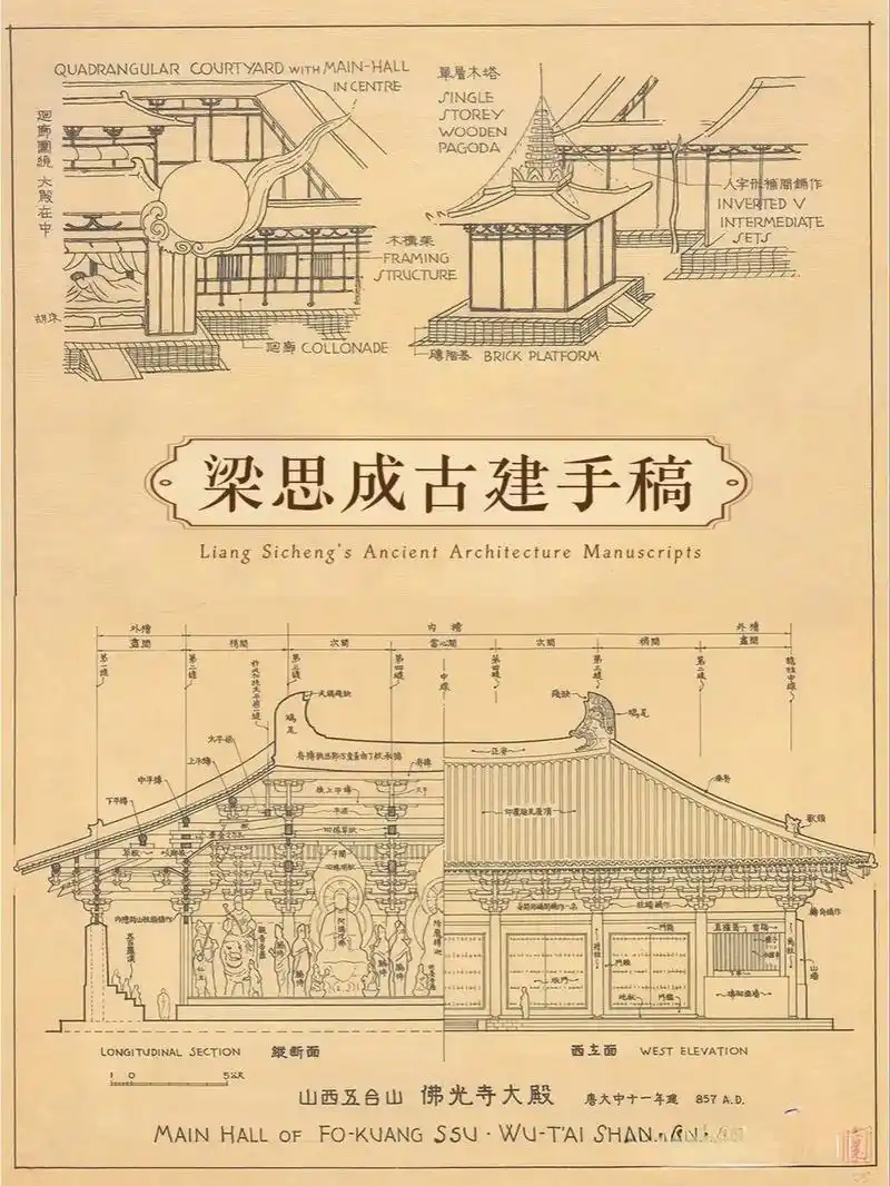 在没有cad的时代,建筑大师梁思成的古建筑测绘手绘稿惊艳了世