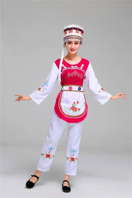 白族服装男女舞蹈服云南大理白族绣花演出表演服装少数民族服 白色