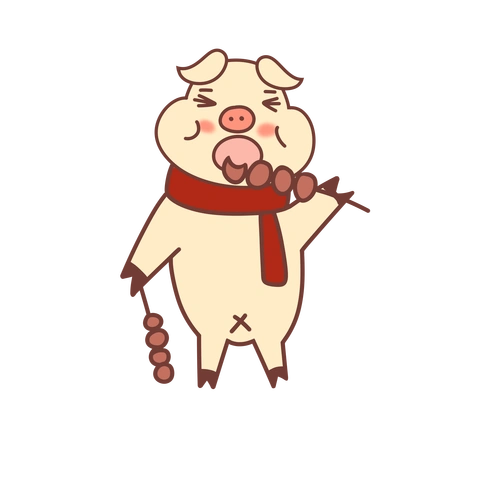 春节新年过年猪年卡通可爱手绘小猪吃糖葫芦