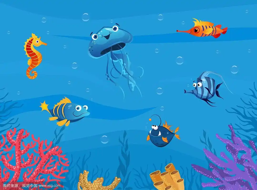 海底世界可爱的海洋动物背景