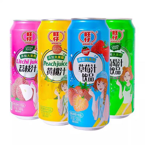 整箱旺仔果汁饮料大罐500ml大果肉草莓葡萄荔枝黄桃夏季冰爽饮品