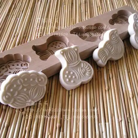 木质手工雕刻面点模具糕点模年糕模米糕模小点心印模四孔