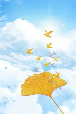 蓝色天空一叶知秋枫叶创意小鸟秋天叶子海报背景一叶知秋秋天背景