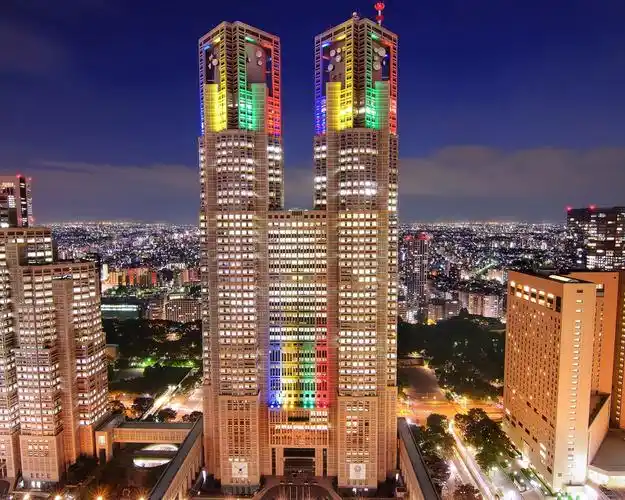 日本东京大都市,高楼林立,夜晚,城市的灯光 壁纸