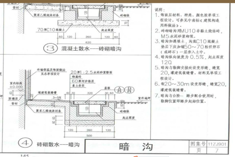求11zj901-4/7砖砌散水-暗沟