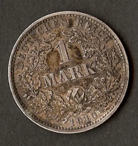 german empire 1 mark silver coin 1910 d, circulated
