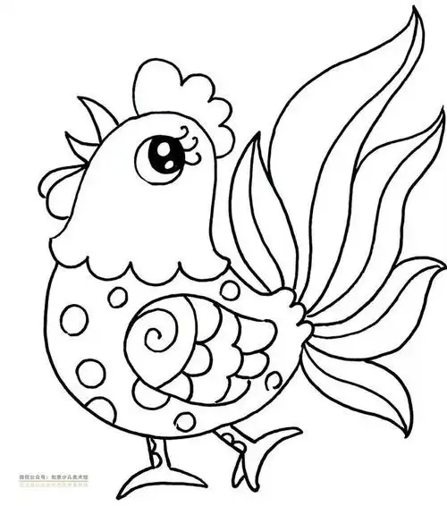 公鸡怎么画简笔画,公鸡怎么画简单又漂亮带颜色(儿童画教程,水彩笔画