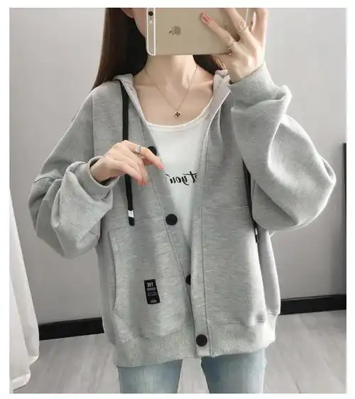 【官方图 65珠地布250克】中长款大码开衫秋季薄款外套卫衣女 - 17网