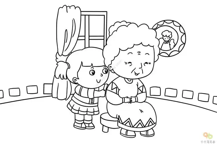 尽孝心小女孩给奶奶捶背简笔画
