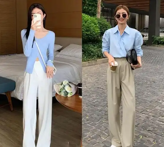 穿阔腿裤的时候,今年流行这样穿,时髦显瘦,阔腿裤搭什么上衣遮肚子