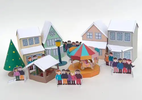 diy手工拼装立体纸质模型 卡通社区街道场景城市 3d纸模折纸制作