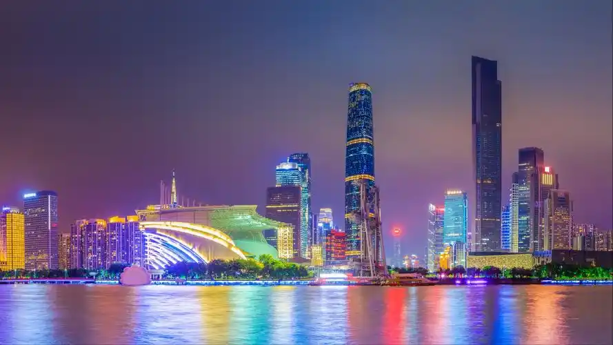 城市之夜摩天大楼灯光河流中国4k