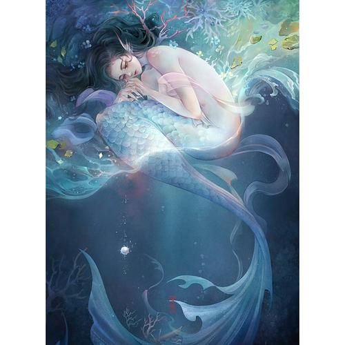 新款印花正品dmc十字绣客厅卧室玄关简约现代唯美人物美人鱼鲛珠