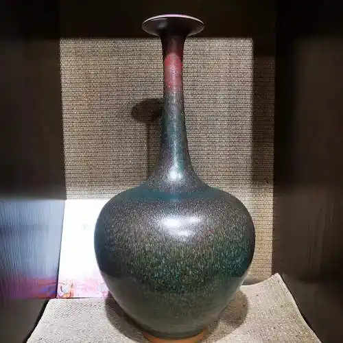 钧瓷孔家钧窑炉手工花瓶摆件创意窑变开片金斑花瓶