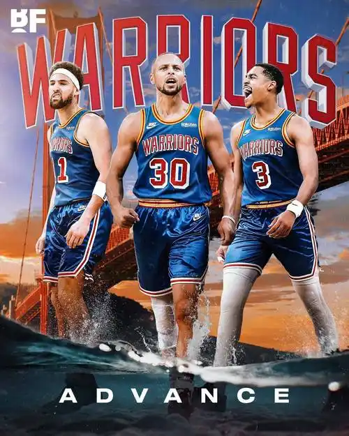 勇士创历史第一纪录库里指维金斯大笑庆祝普尔抱克莱高呼g6汤