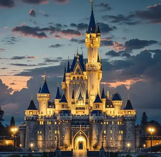 夜晚辉煌城堡的童话之美