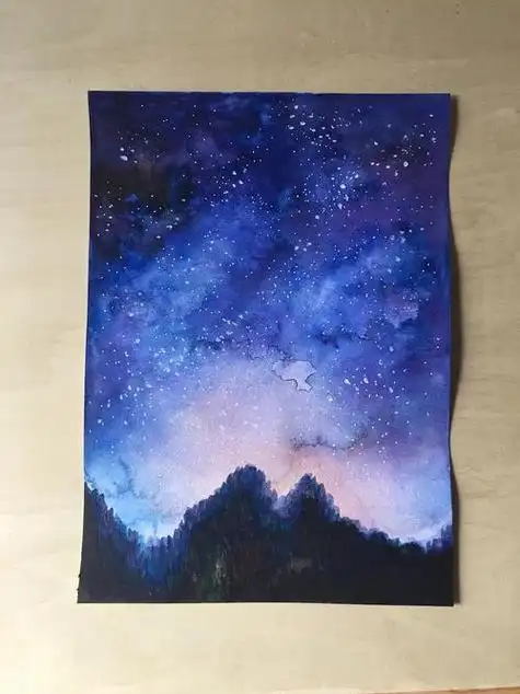 清新水彩画 手绘星空你梦里的夜空星空水粉画