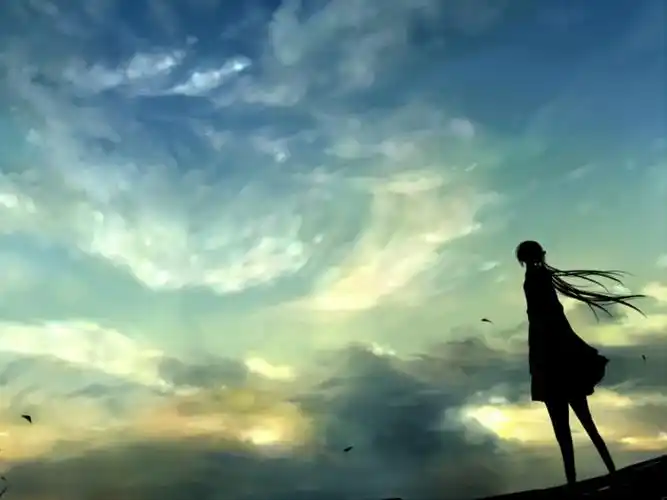 求一张图,动漫的,一个人在森林里,只露出背影,要色彩压抑一点